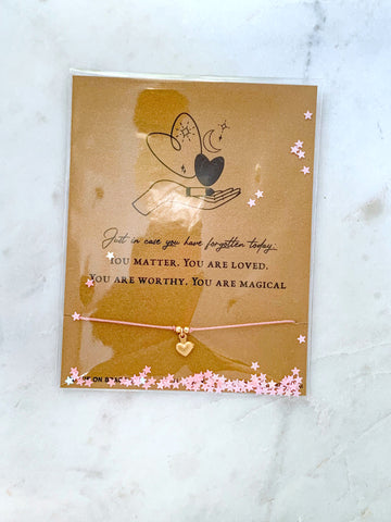 You Are Loved Heart Charm Cord Carded Bracelet Giftable