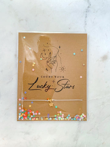 Count Your Lucky Stars Star Charm Cord Carded Bracelet Giftable