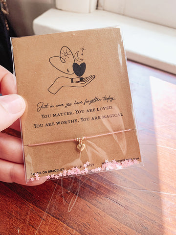 You Are Loved Heart Charm Cord Carded Bracelet Giftable