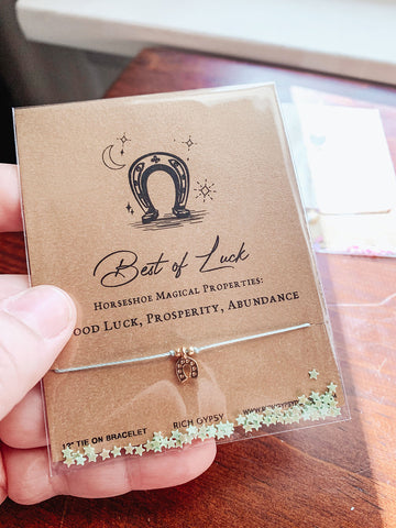 Best of Luck Horseshoe Charm Cord Carded Bracelet Giftable