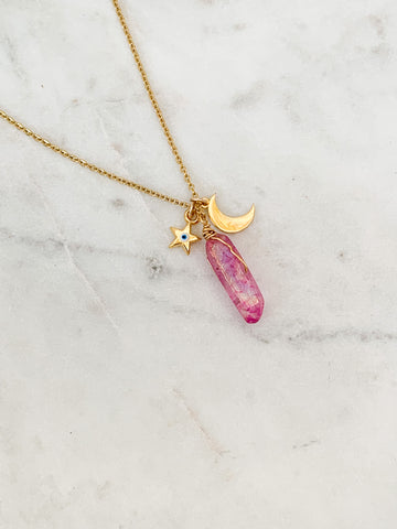 Embrace Your Magic Rainbow Quartz Crystal Gypsy Charm Necklace