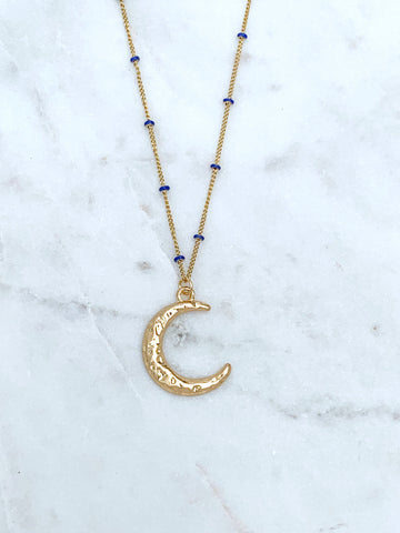 Quaintrelle Hammered Moon Charm Necklace