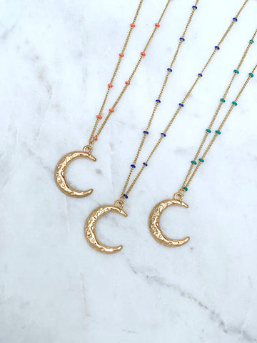 Quaintrelle Hammered Moon Charm Necklace
