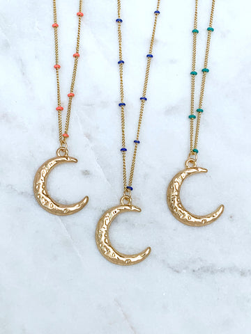 Quaintrelle Hammered Moon Charm Necklace