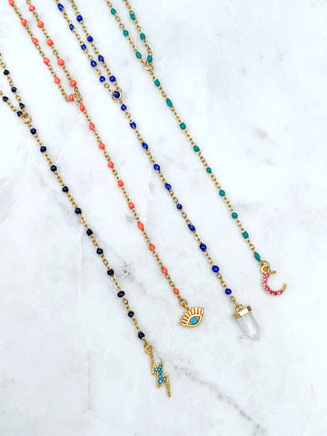 Quaintrelle Coral Evil Eye Drop Charm Necklace