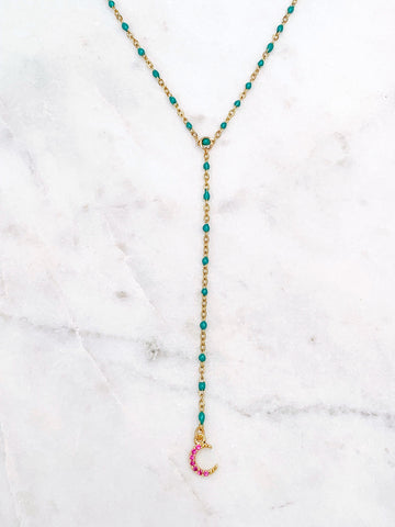 Quaintrelle Green Moon Drop Charm Necklace