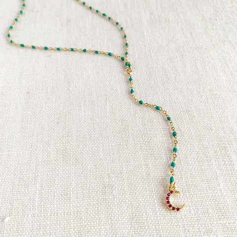 Quaintrelle Green Moon Drop Charm Necklace