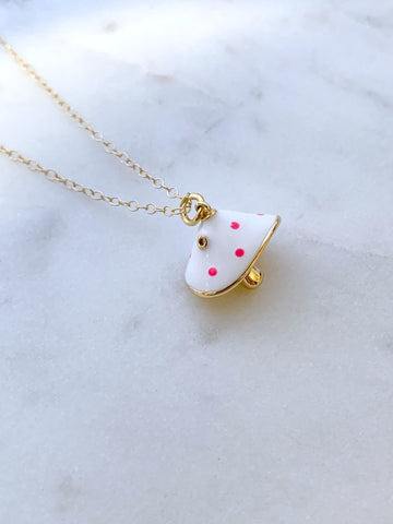 Pink Polka Dot Magic Mushroom 14k Gold Filled Charm Necklace