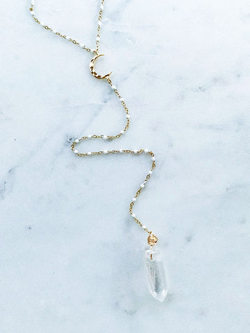 Quaintrelle Moon Dreamer Quartz Crystal Drop Necklace