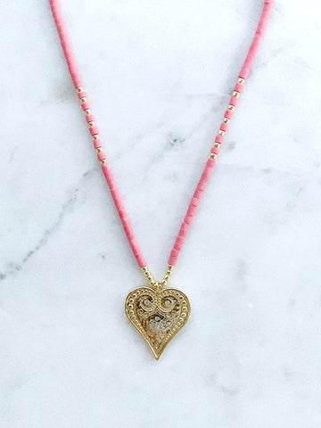 Quaintrelle 14k Gold filled Filigree Heart Charm Necklace