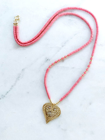 Quaintrelle 14k Gold filled Filigree Heart Charm Necklace