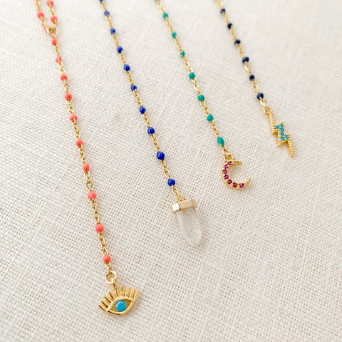 Quaintrelle Crystal Drop Charm Necklace