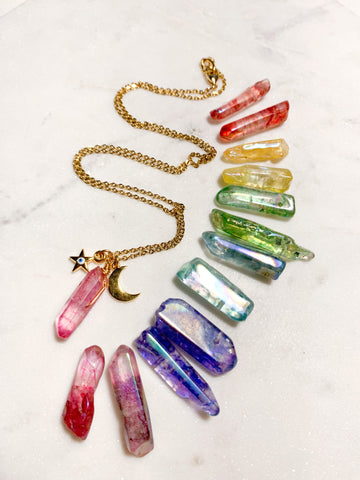 Embrace Your Magic Rainbow Quartz Crystal Gypsy Charm Necklace