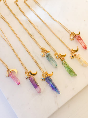 Embrace Your Magic Rainbow Quartz Crystal Gypsy Charm Necklace